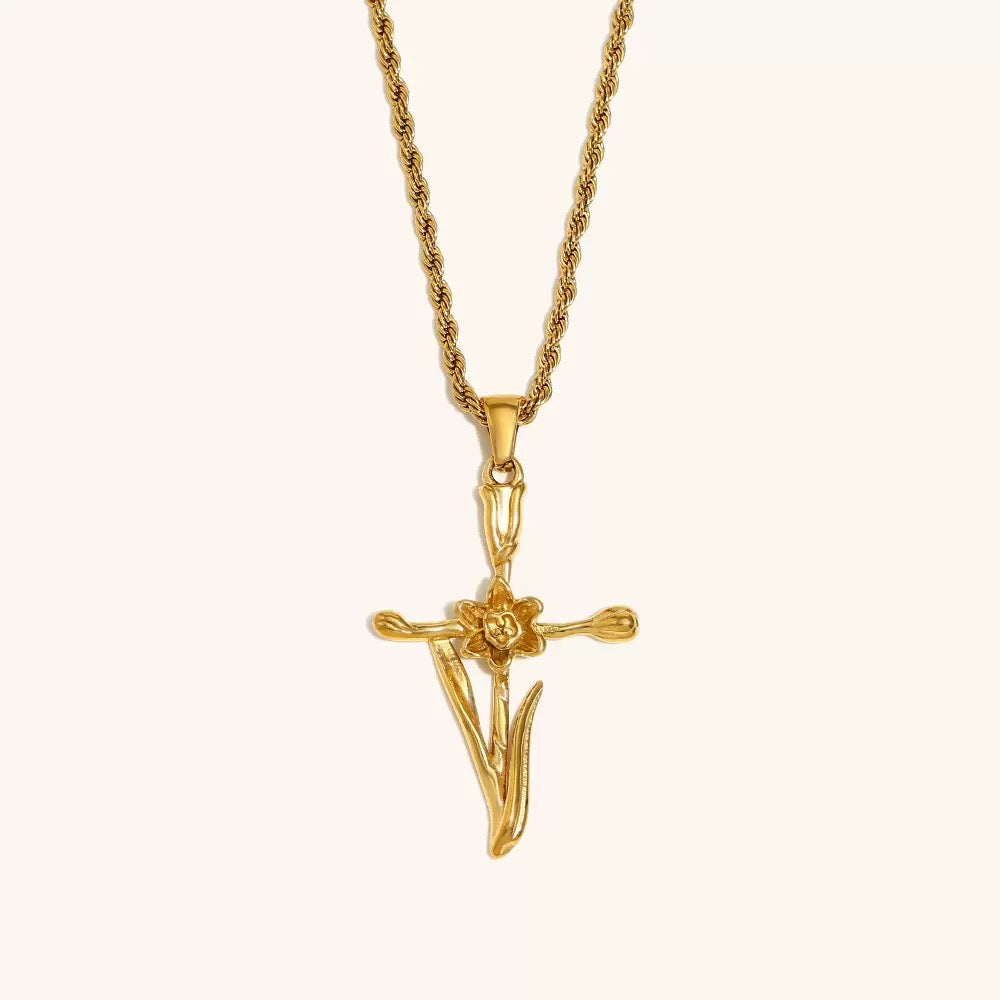 Flower cross necklace