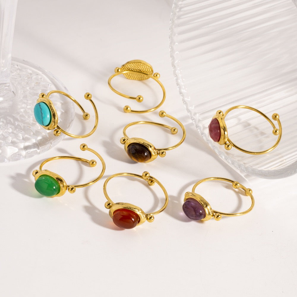 Natural stone gem rings
