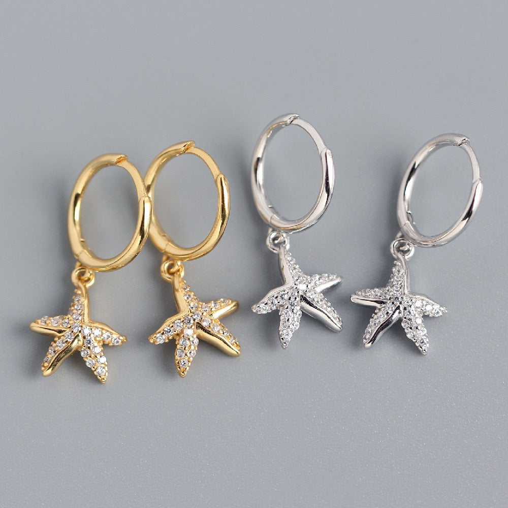 Sterling silver starfish hoops