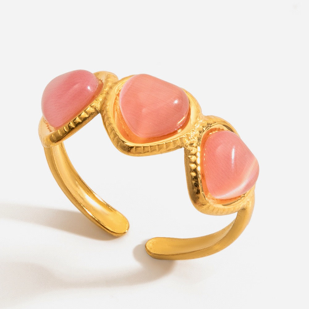 Pink Heart Adjustable Ring – Gold Tone Statement Ring