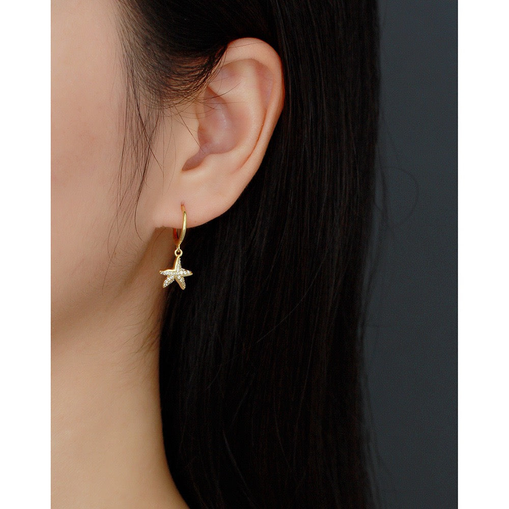 Sterling silver starfish hoops