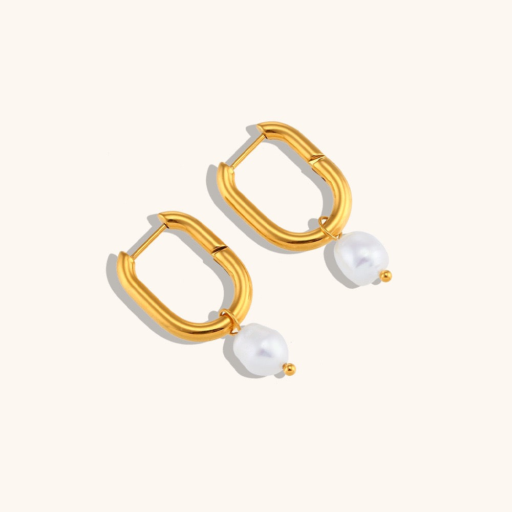 Kayla Square pearl hoops