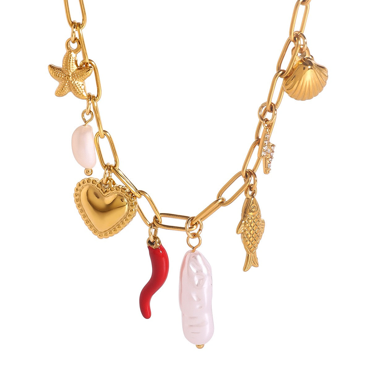 Big shell pendant charm necklace