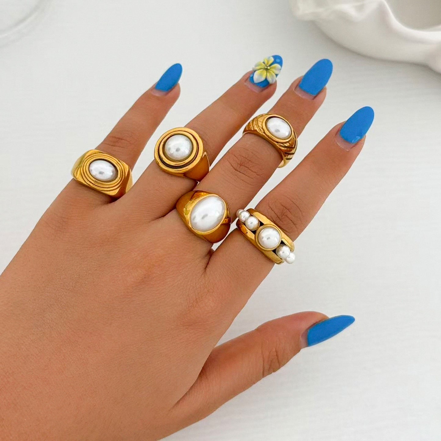 White pearly rings collection