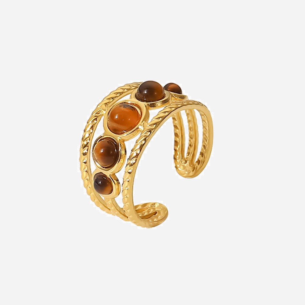 Boho Gemstone Ring – Adjustable Stainless Steel Ring
