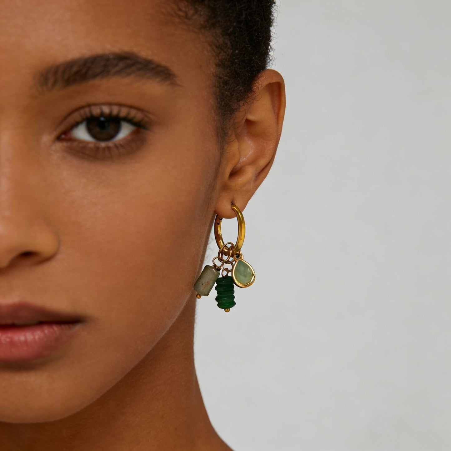 Colorful stones leaf earrings