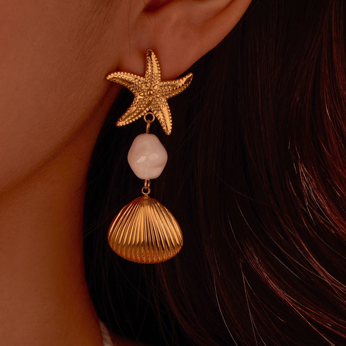 Pearly shell starfish earrings