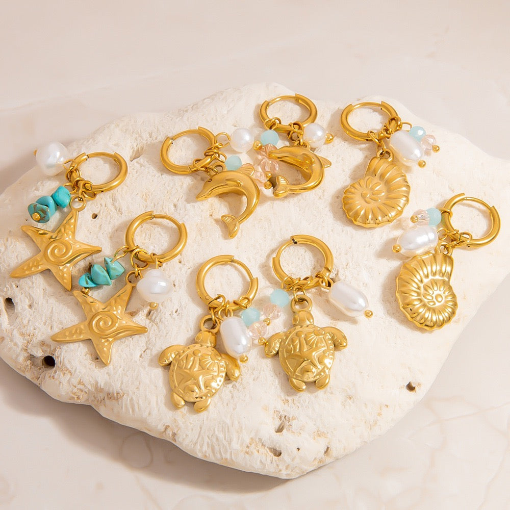 Pearly shell starfish earrings collection