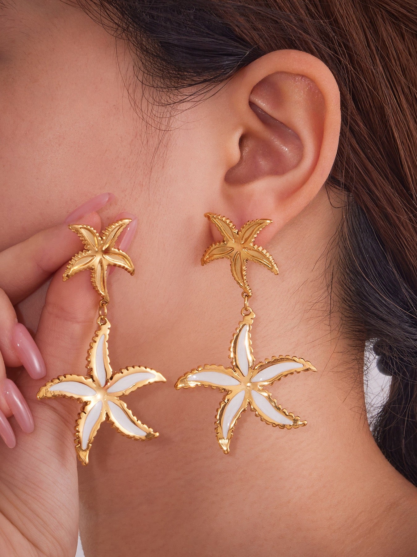White starfish earrings