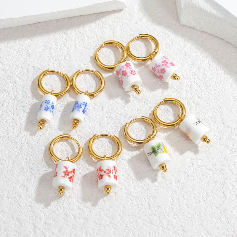 Ocean ceramic tulip hoops