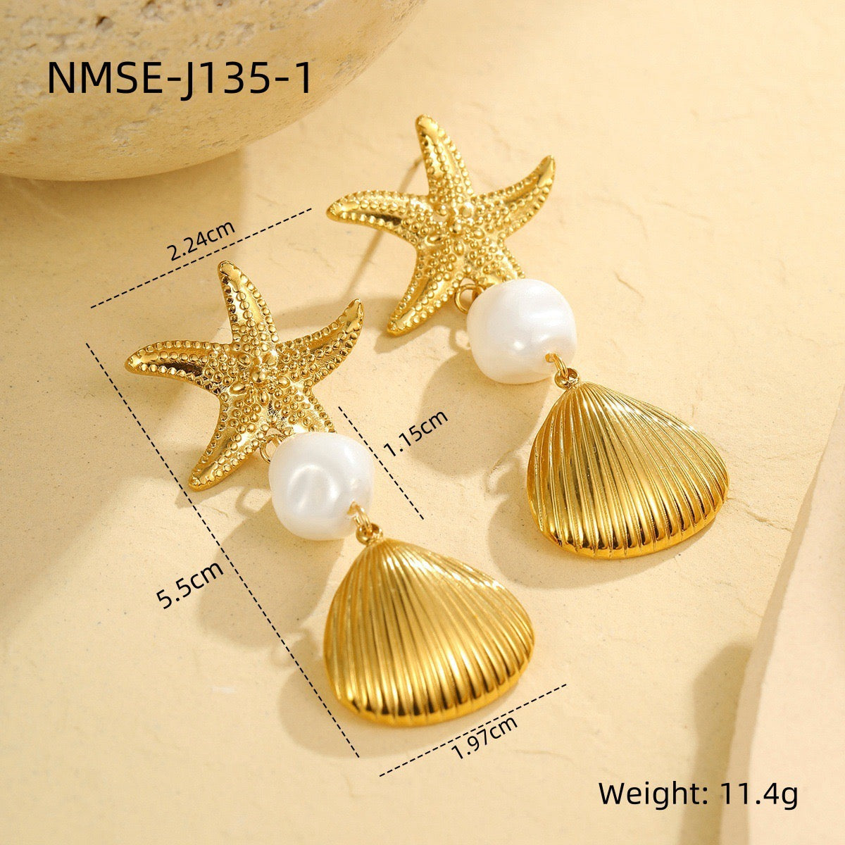 Pearly shell starfish earrings