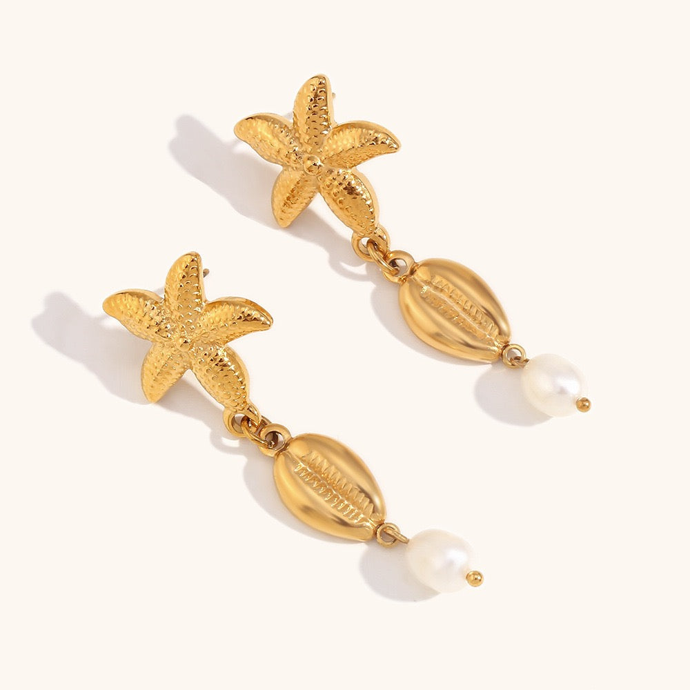 Pearly shell starfish earrings