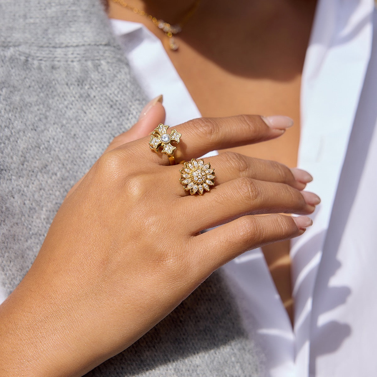 Floral Fidget Ring – Stainless Steel Spinner Ring