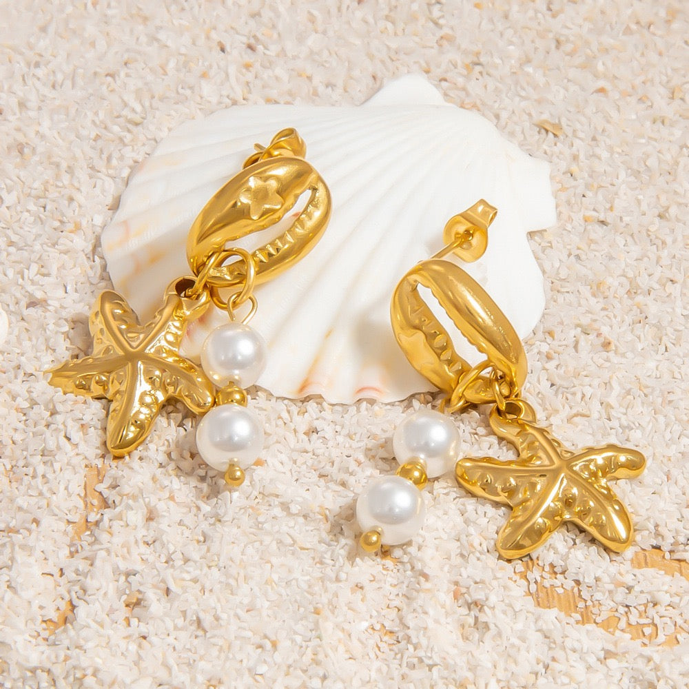 Pearly shell starfish earrings