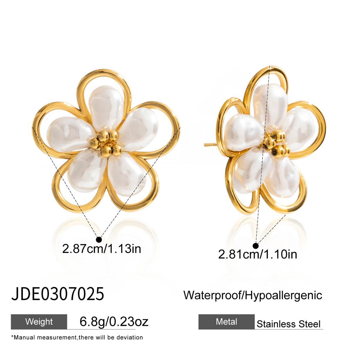 White pearly flower earrings