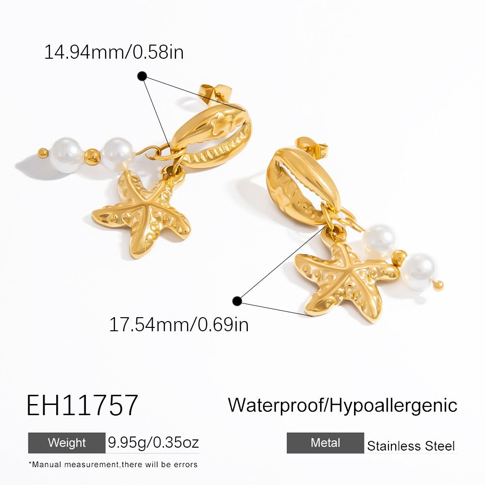 Pearly shell starfish earrings