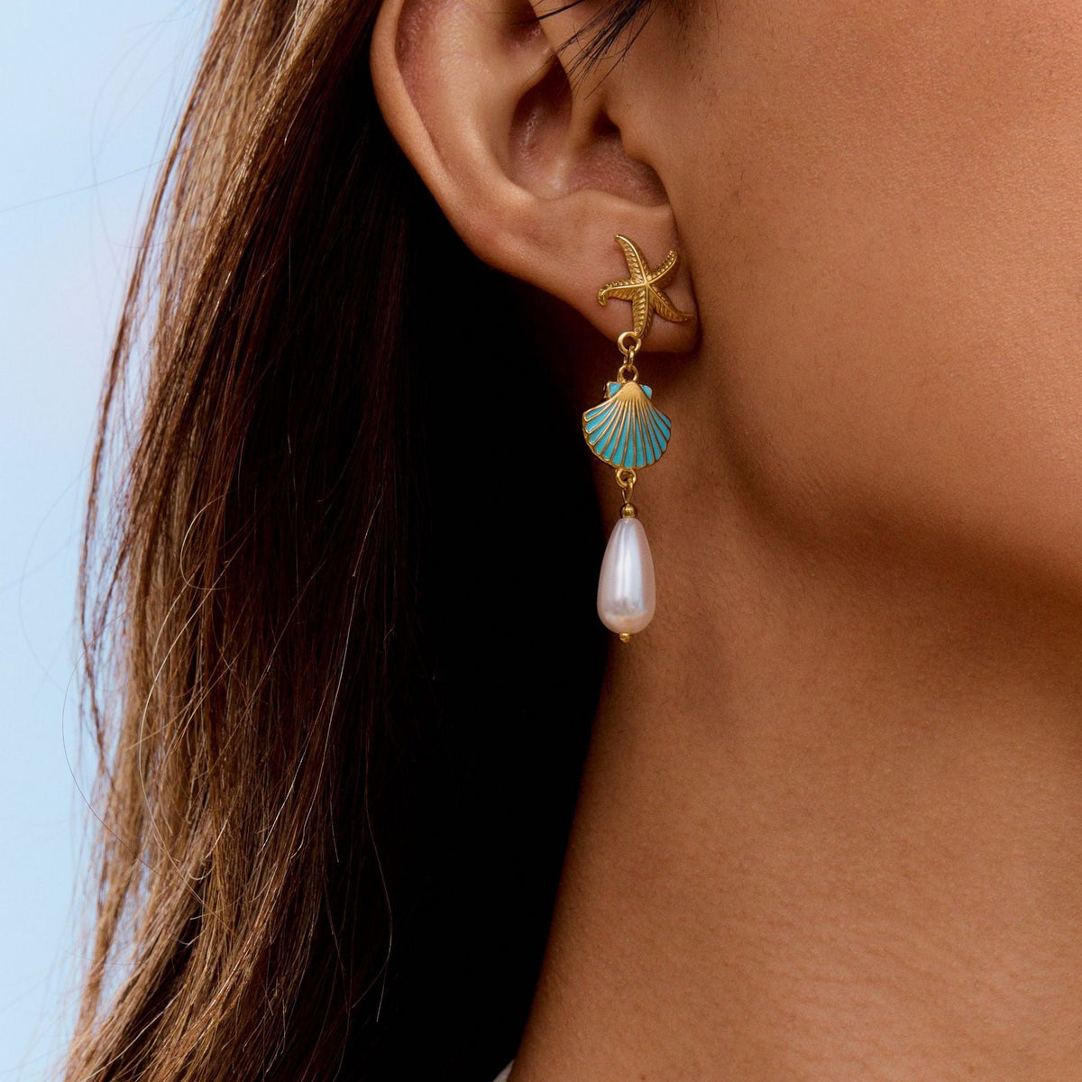Pearly shell starfish earrings