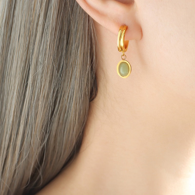 Colorful stones leaf earrings