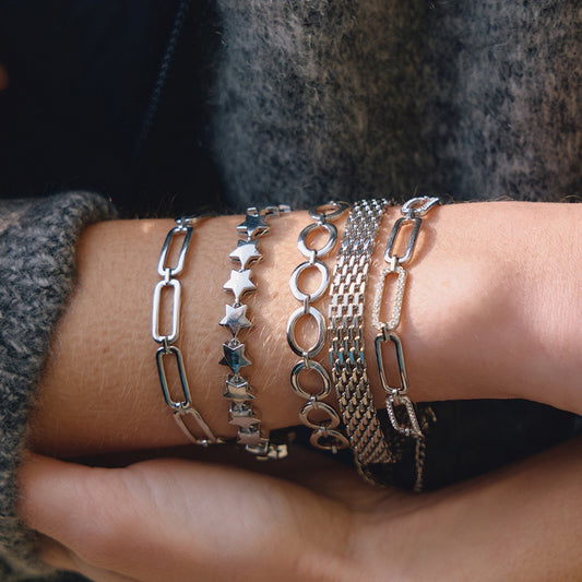 Silver round chains bracelet