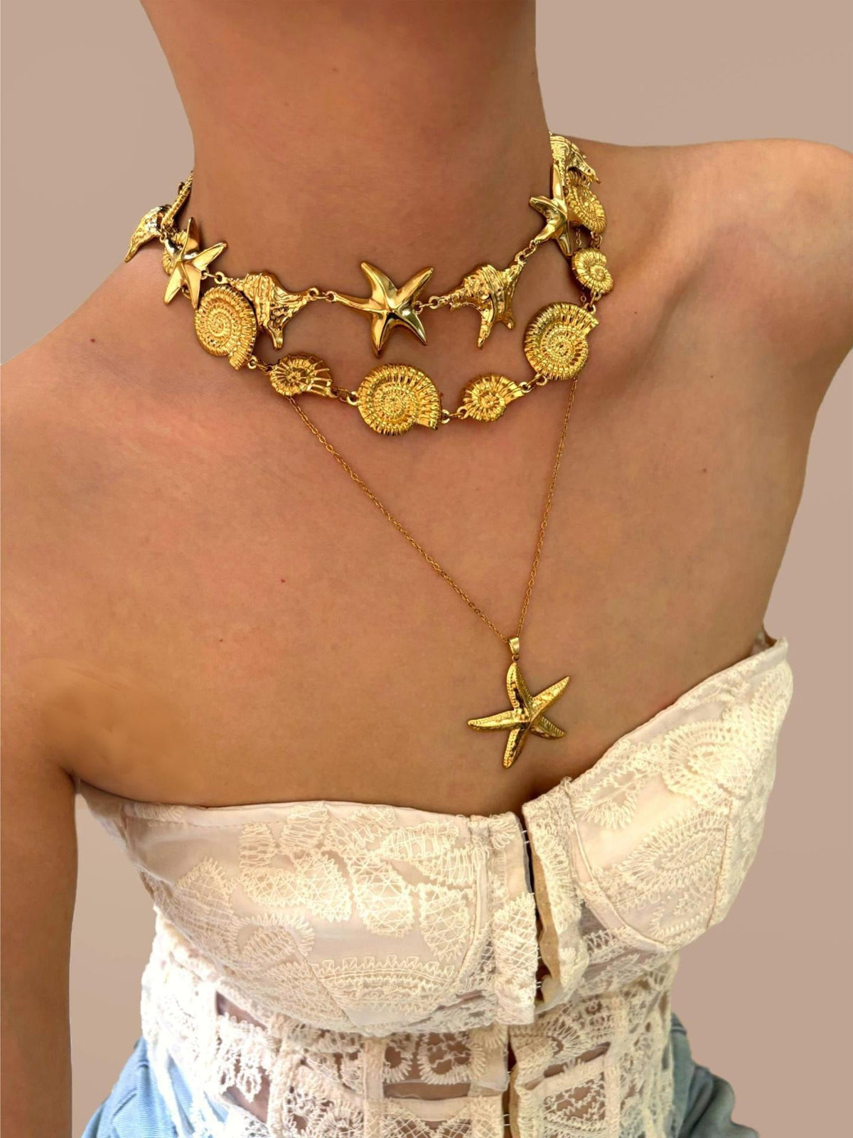 Pink starfish charm necklace