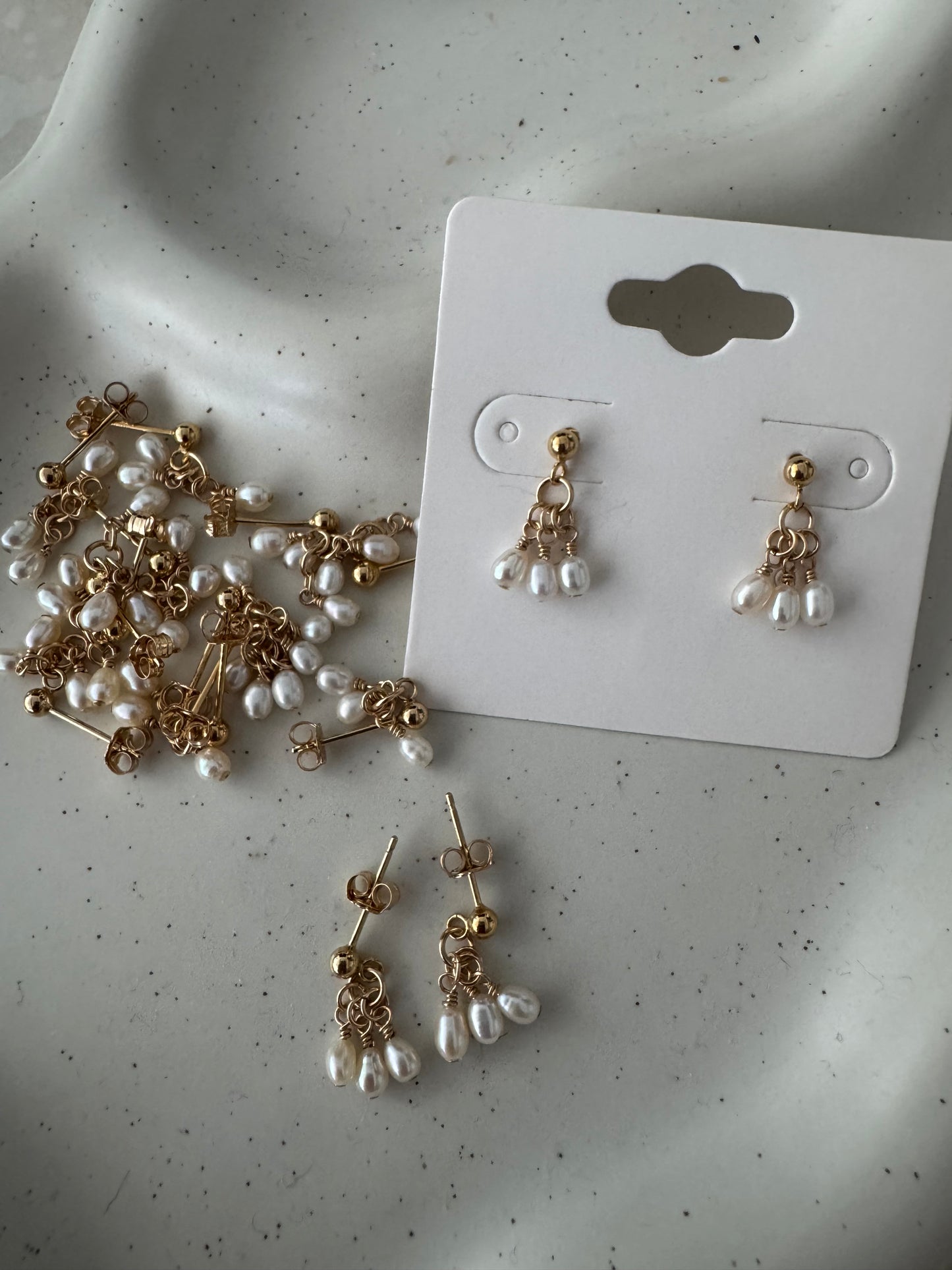 14k gold filled dainty pearly earrings