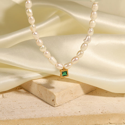Grenia Green gem freshwater pearls necklace