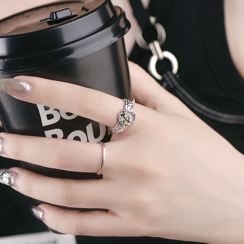 Colored Rock Sterling Silver Ring