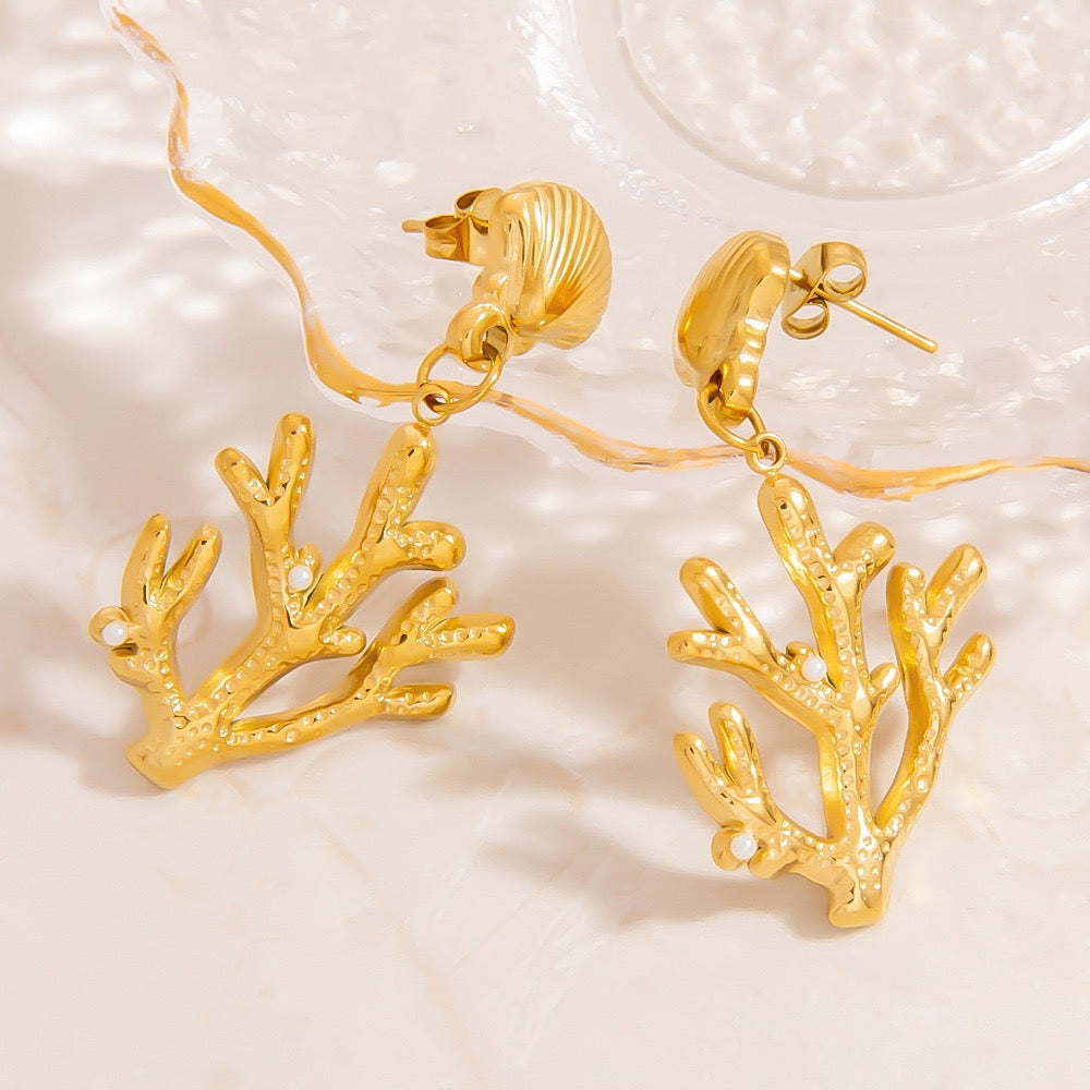 Ocean coral pearl earrings