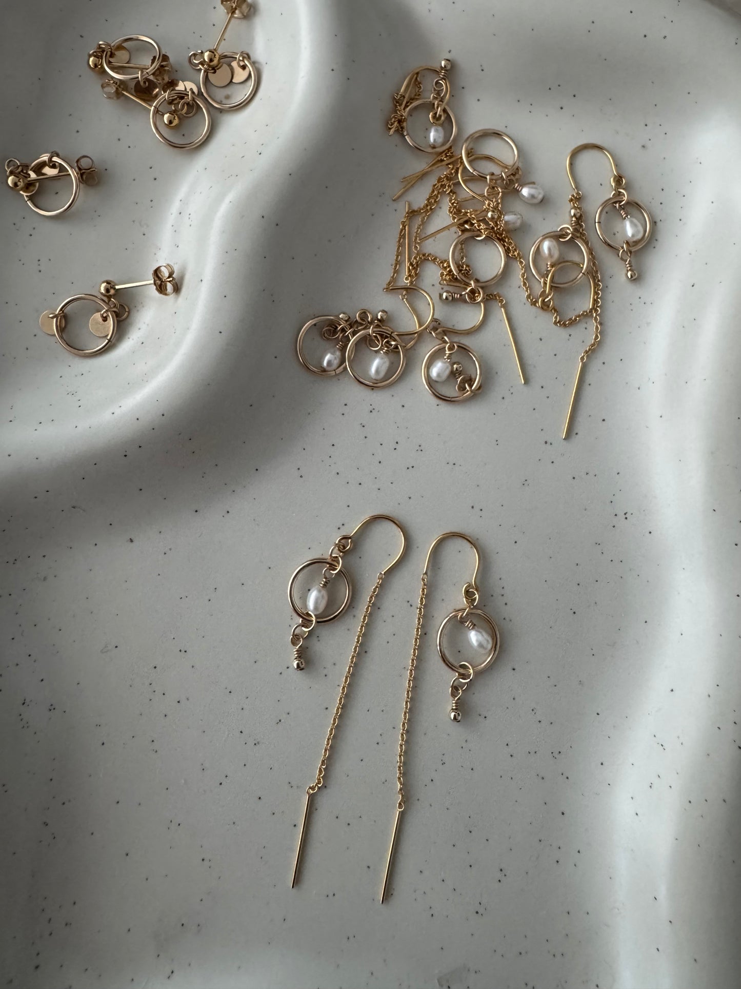 14k gold filled dainty pearly earrings