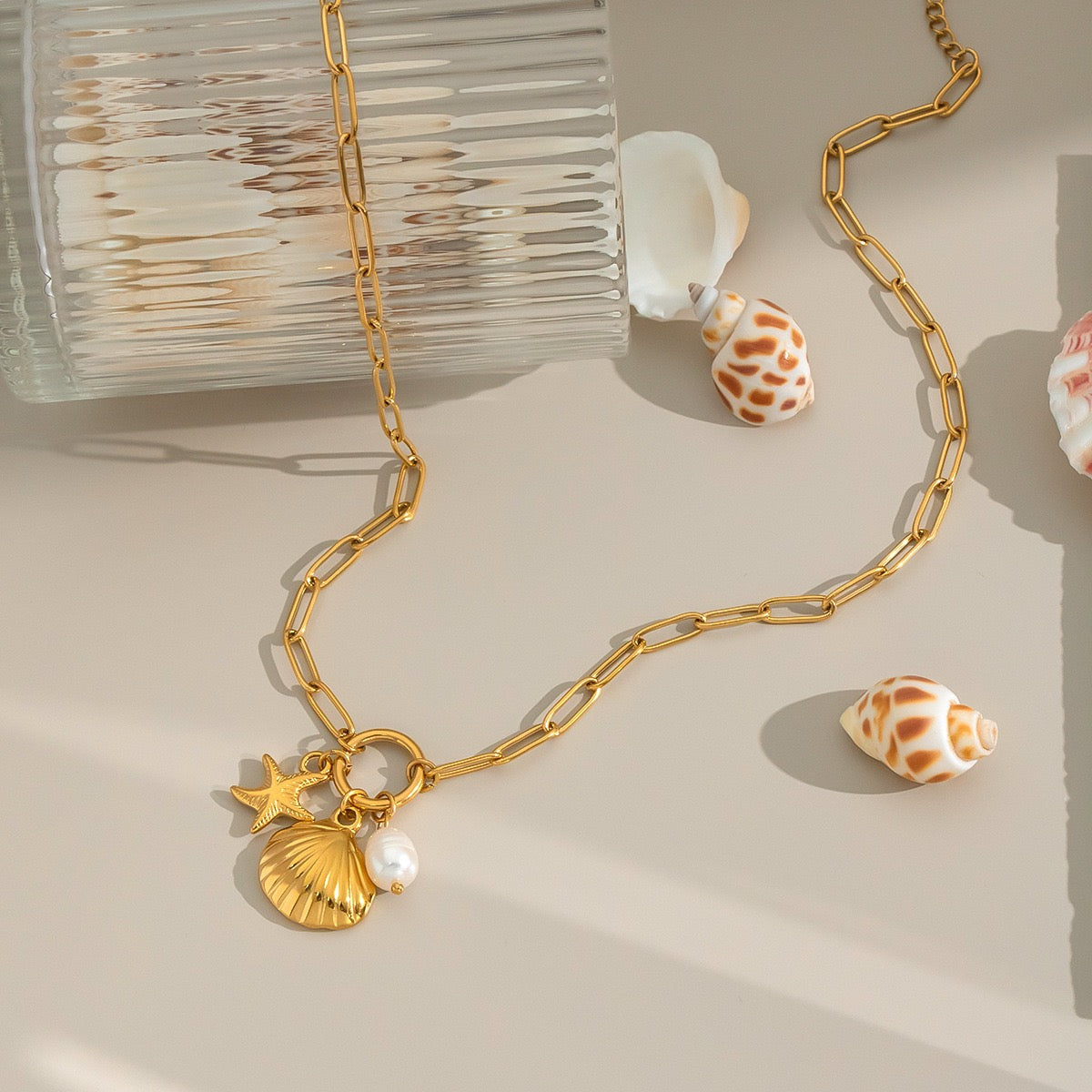 Dainty charm white rope necklace