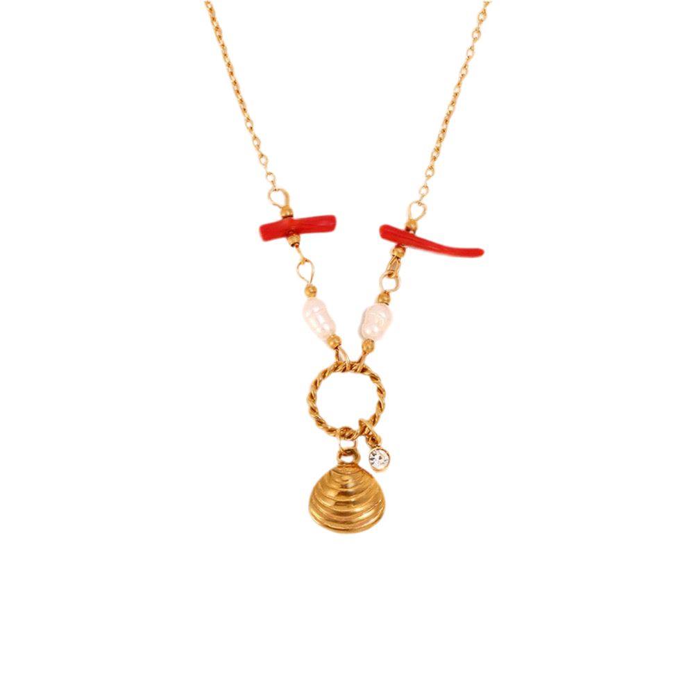 Red coral mini shell necklace