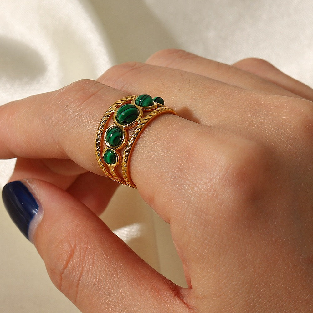Boho Gemstone Ring – Adjustable Stainless Steel Ring