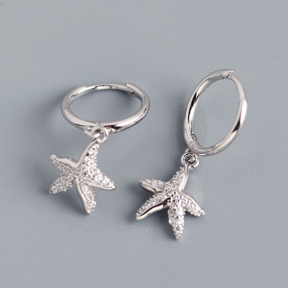 Sterling silver starfish hoops