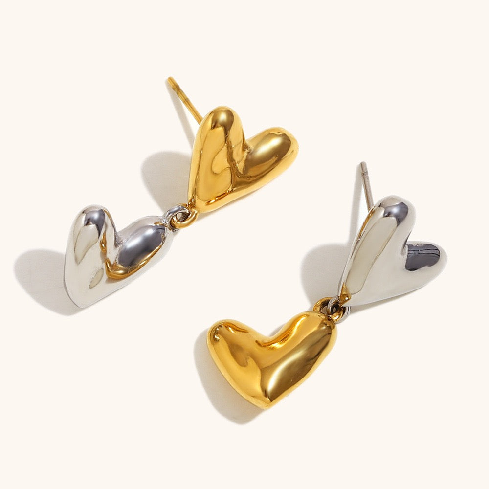 Two tones heart earrings