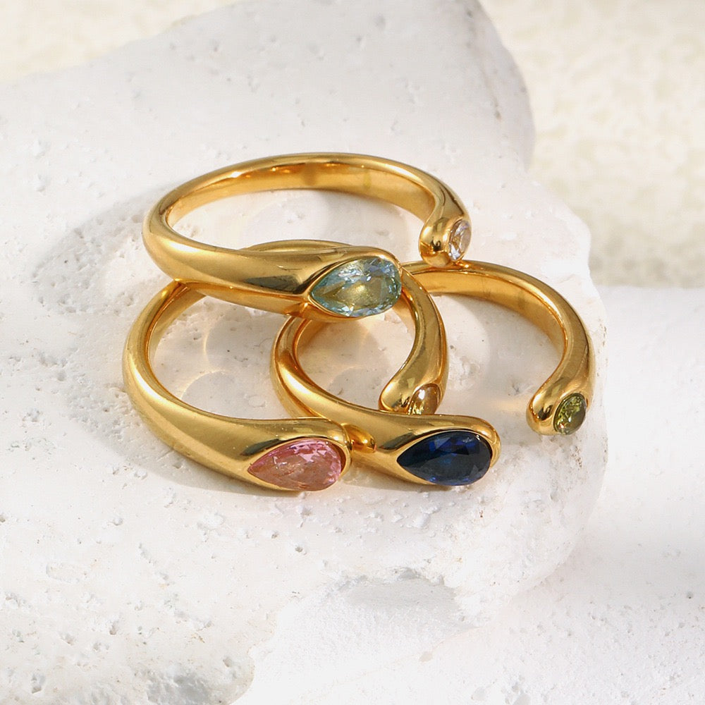 Teardrop Zirconia Open Ring – Gold Tone Rings