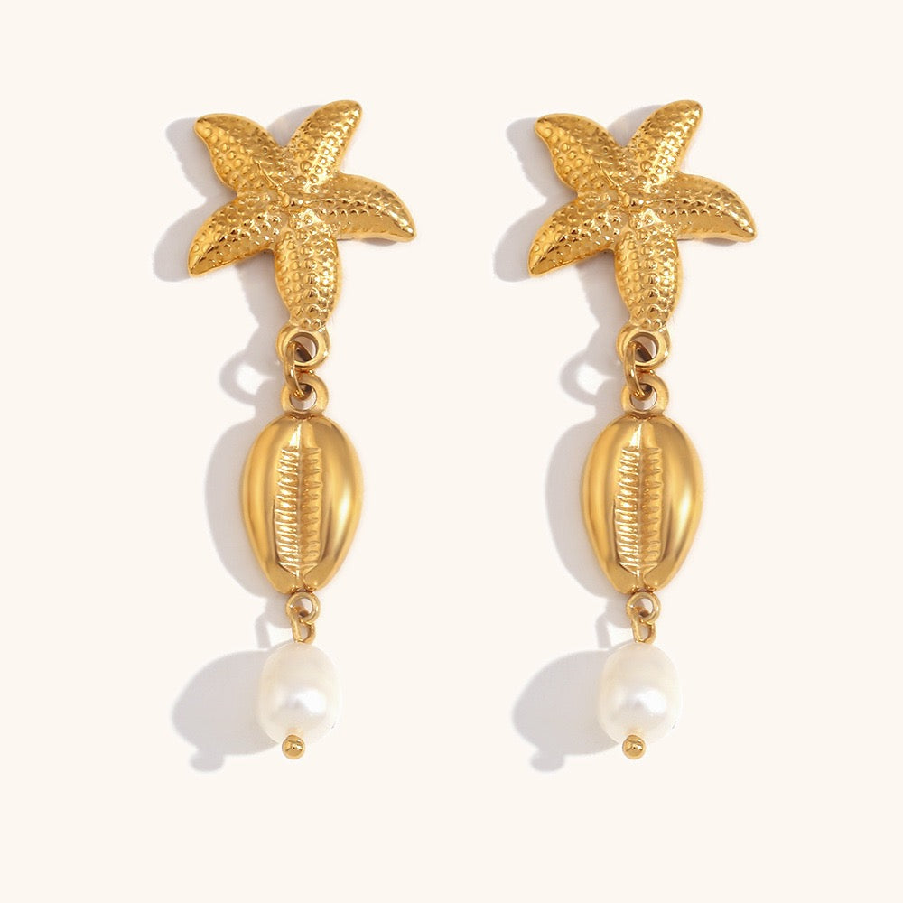 Pearly shell starfish earrings