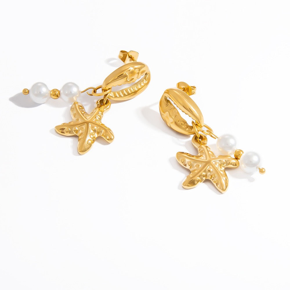 Pearly shell starfish earrings