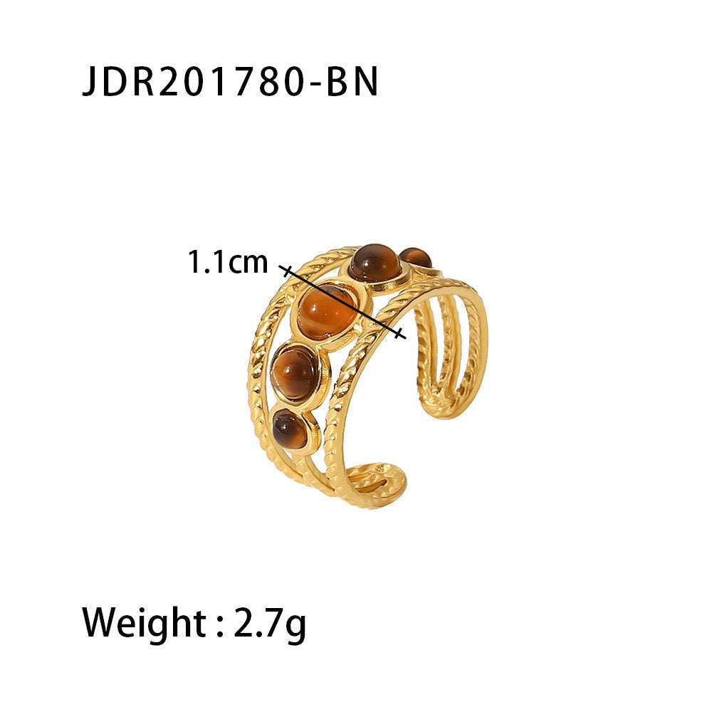 Boho Gemstone Ring – Adjustable Stainless Steel Ring