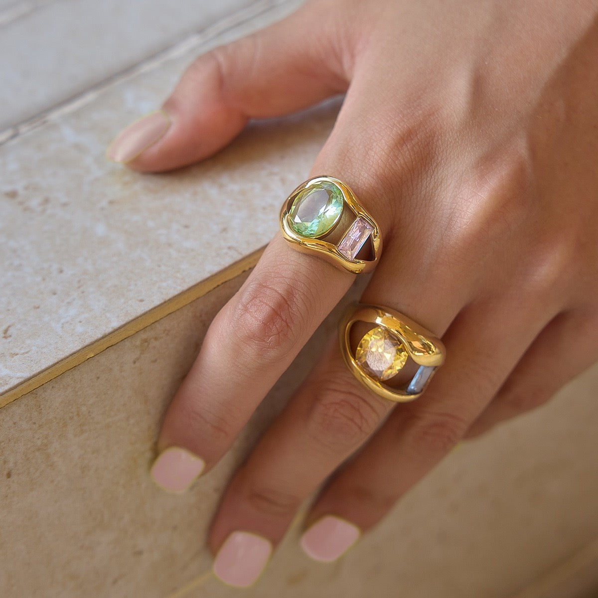 Sculptural Zirconia Statement Ring – Gold Tone Rings