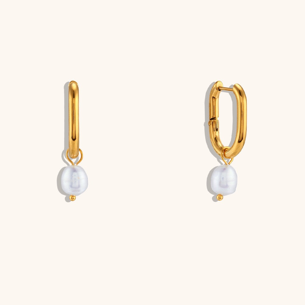 Kayla Square pearl hoops