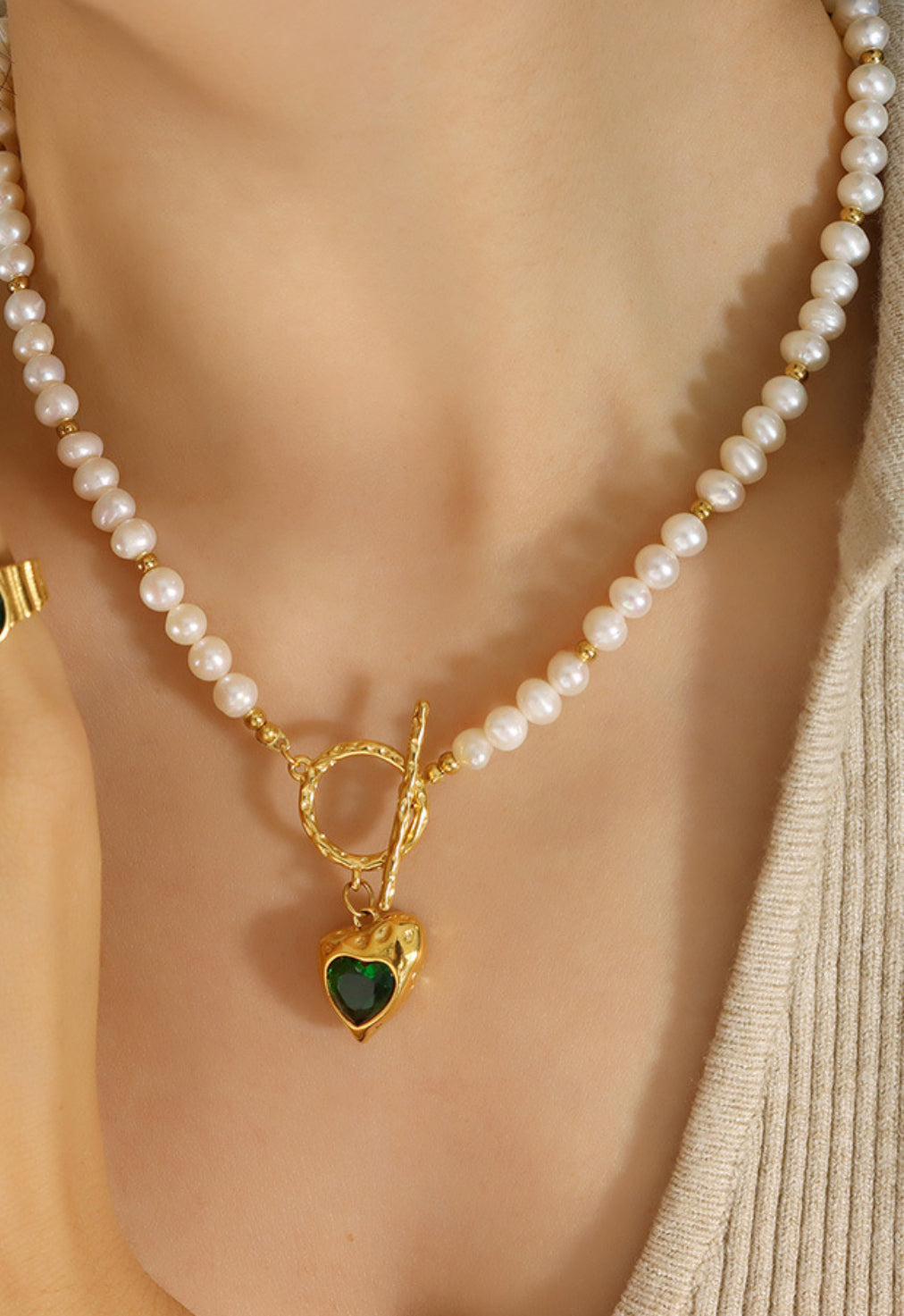 Heart gem freshwater pearls necklace