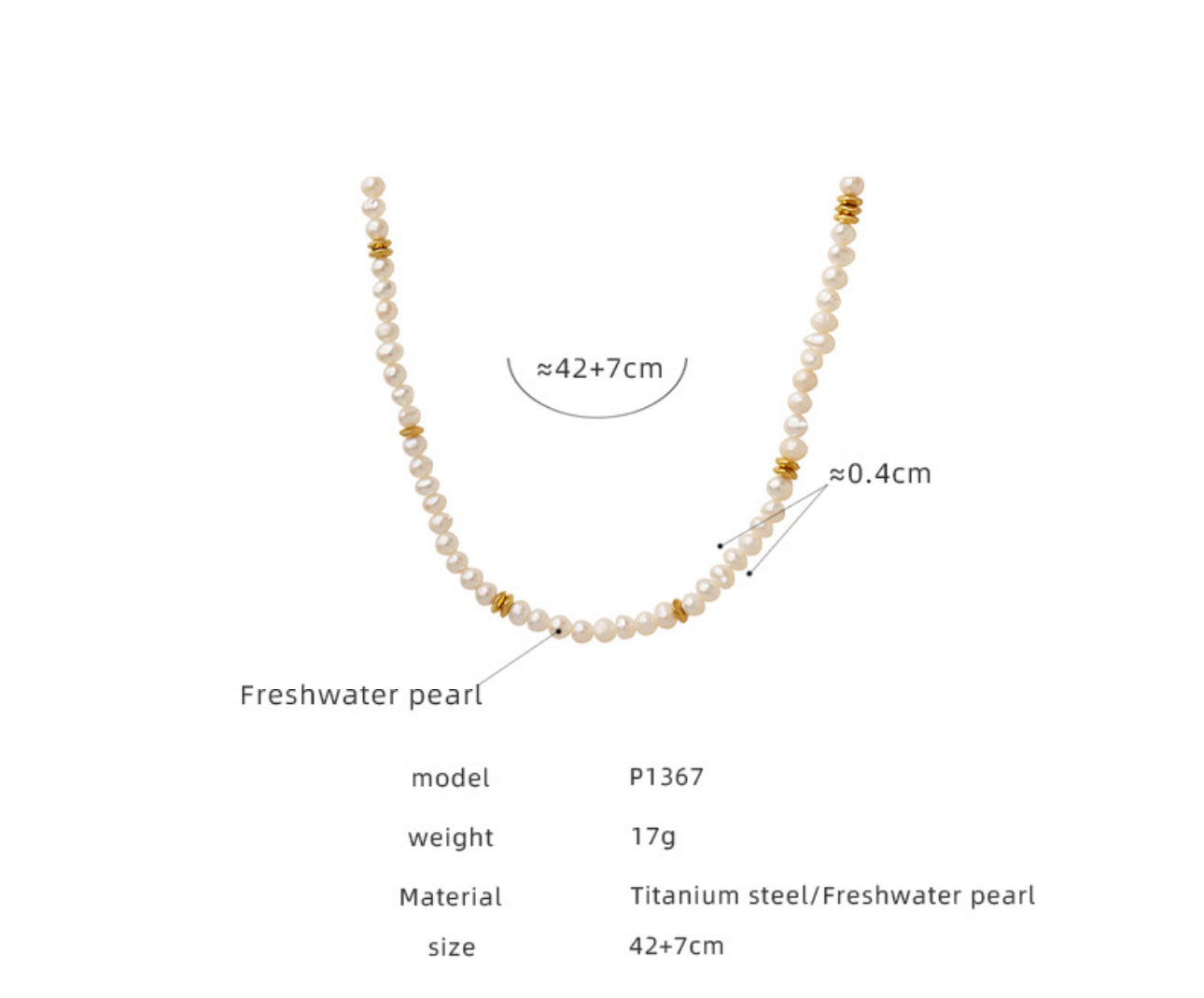 Golden beads freshwater pearls necklace