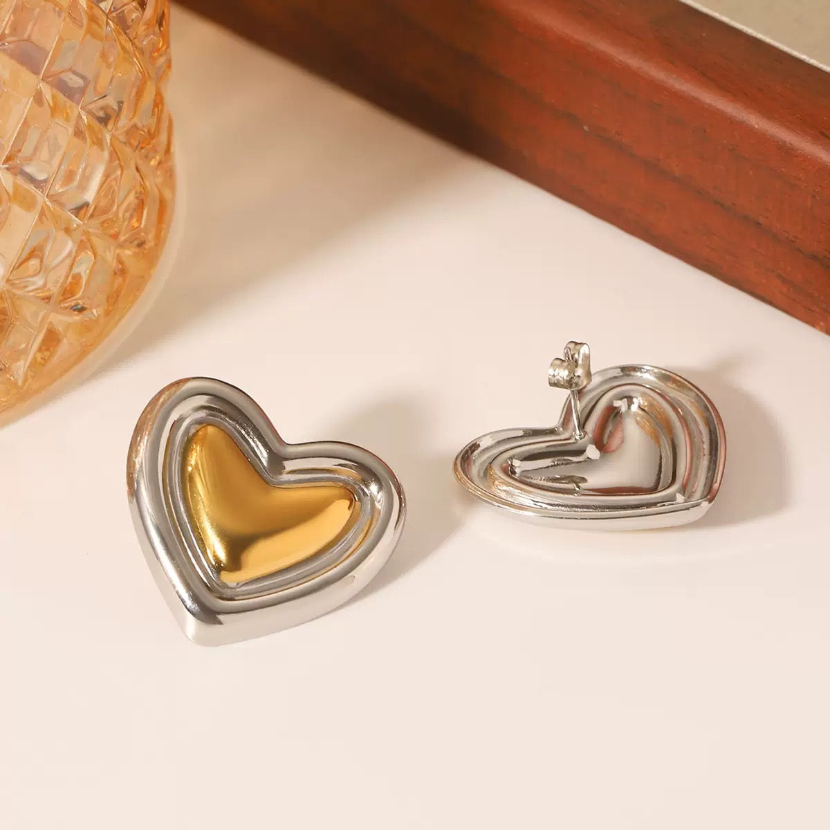 Heart two tones earrings