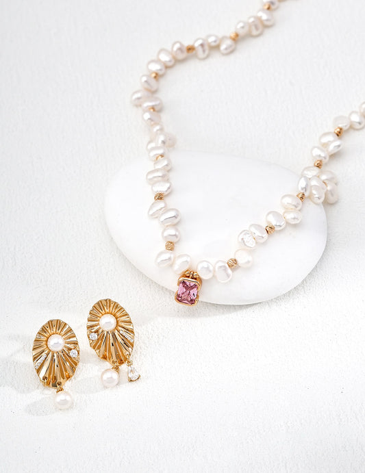 Pink stone pearl set