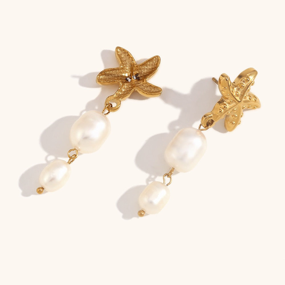 Starfish freshwater pearls earrings