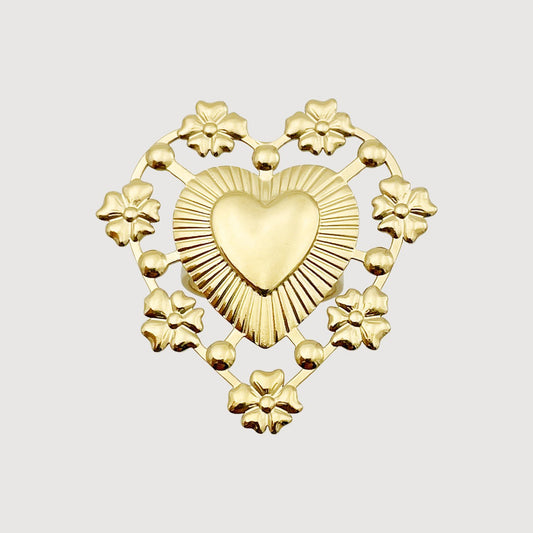 Big flower heart ring