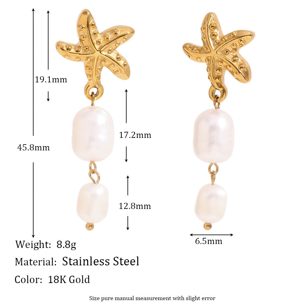 Starfish freshwater pearls earrings