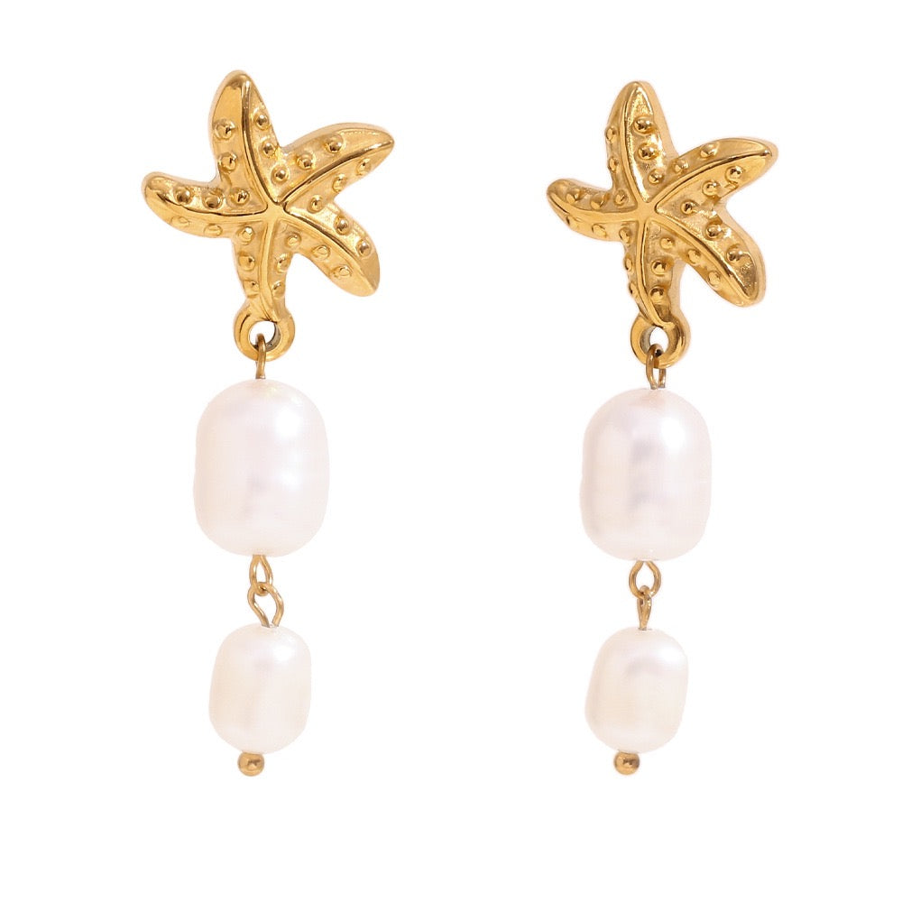 Starfish freshwater pearls earrings