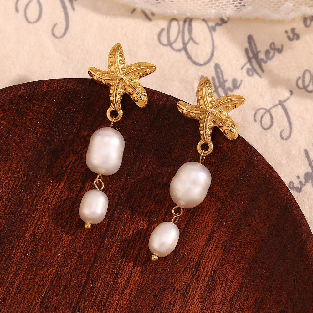 Starfish freshwater pearls earrings