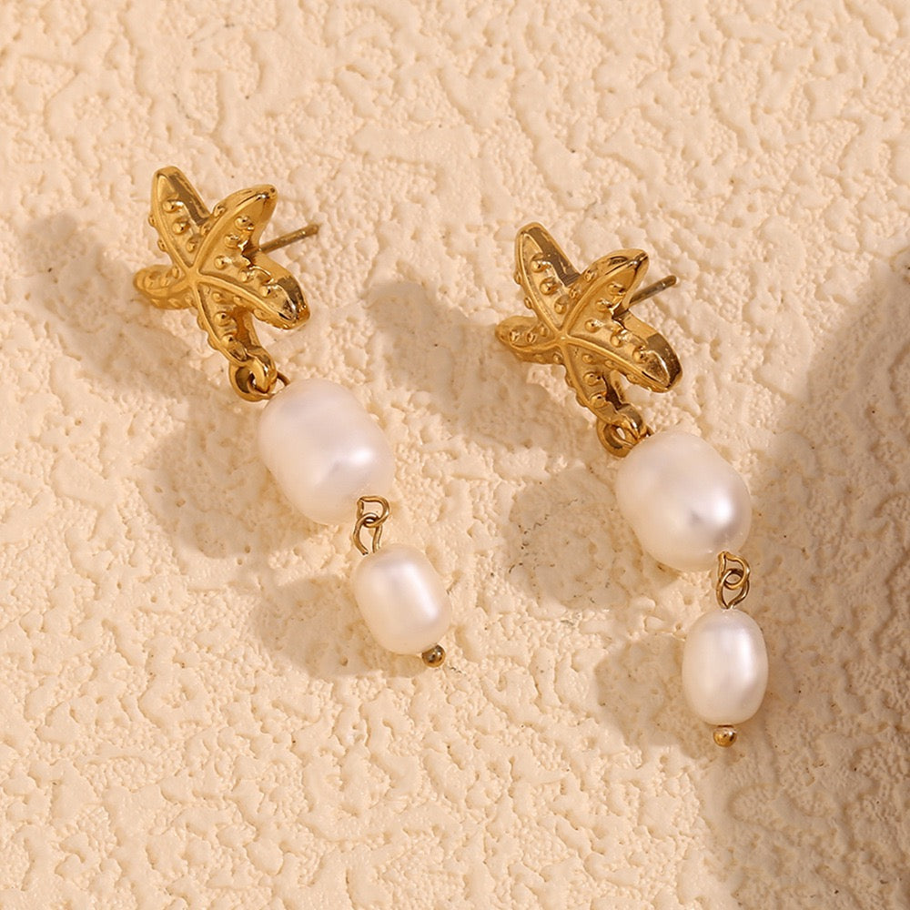 Starfish freshwater pearls earrings